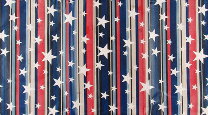 Elrene Home Fashions Patriotic Stars on Red, White, Blue and Black Wood Grain Stripes Vinyl Flannel Back Tablecloth,