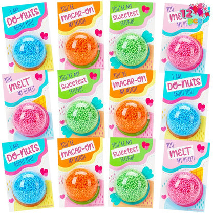 JOYIN 12 PCS Valentines Day Gift Cards with Colorful Play Modeling Squashy Bead Foam for Party Favor, Classroom Exchange Prize, Valentine’s Greeting Cards