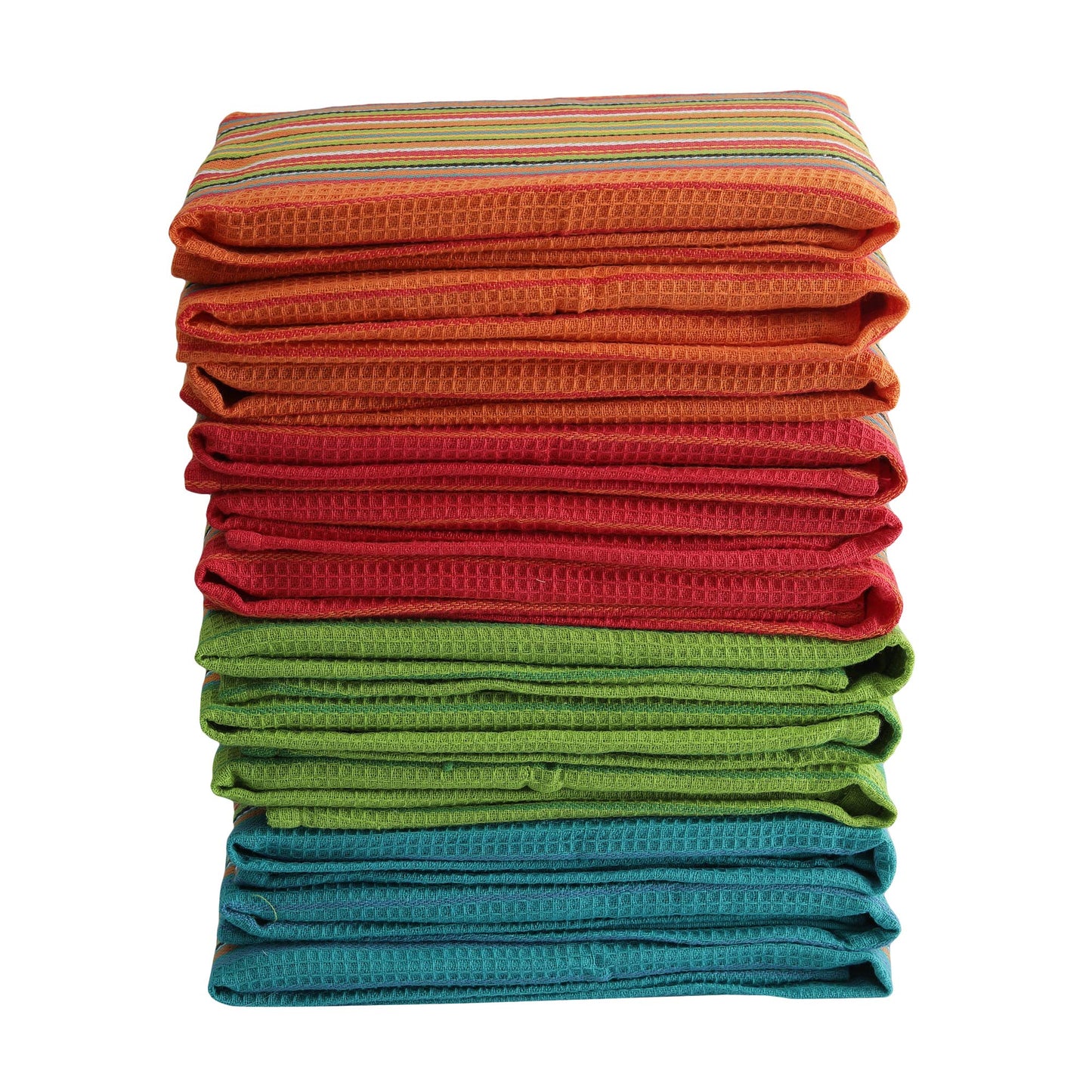 DG Collections Salsa Stripe Kitchen Dish Towels, 100% Cotton, Highly Absorbent, Multi Purpose Waffle Tea Towels for Cooking, Drying & Cleaning, 16x28 Inches, Pack of 12