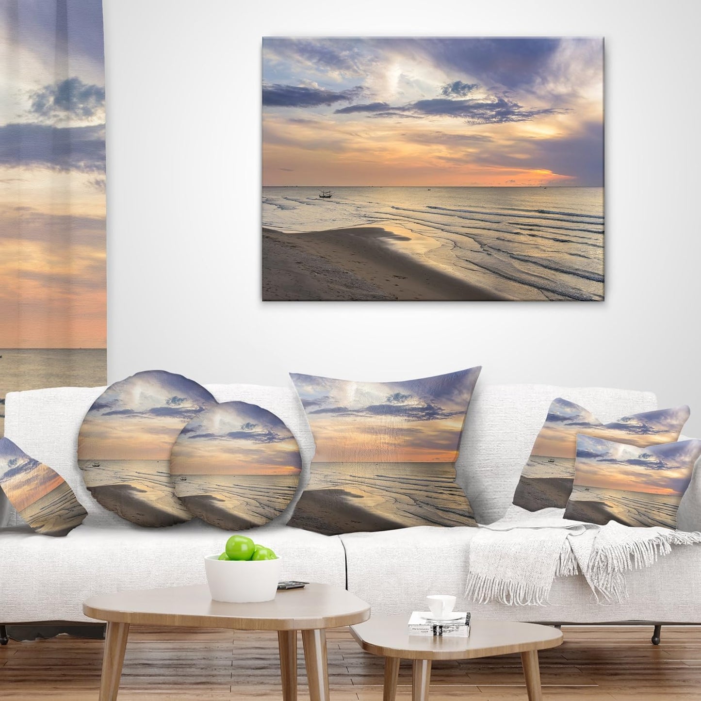 Designart Calm Sunset in Thailand Beach Landscape Printed Throw Pillow Cover for Living Room, Sofa 18" x 18"
