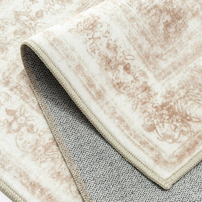 PureCozy Area Rug 10x14 Cream Washable Living Room Beige Carpet Non Slip Vintage Medallion Indoor Bedroom Beige Carpet Low Pile Soft Retro Distressed Large Rug Home Office Dining Room Playroom