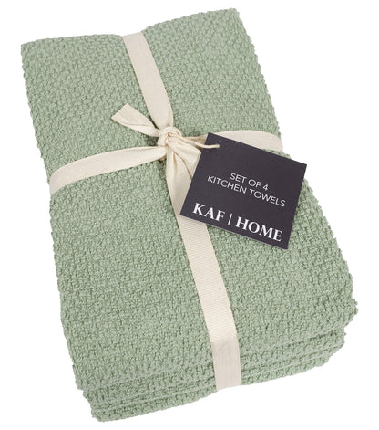 KAF Home Deluxe Popcorn Terry Kitchen Towels, Cotton Kitchen Dish Towels, Set of 4, French Green