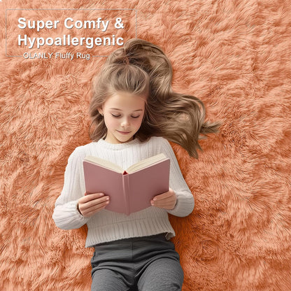 OLANLY Runner Rugs - Soft Fluffy Machine Washable 2x6 for Hallway & Bedroom | Muted Orange Decor