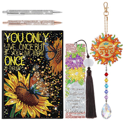 ForraFun Diamond Art Notebook for Adults Diamond Painting Journals Notebooks 5d DIY Diamonds Notebook Painting Kit with Diamonds Ballpoint DIY Bookmark & Wind Chime for Crafts Gift(Sunflower)