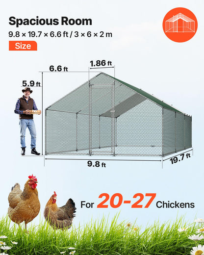 VEVOR Large Metal Chicken Coop, 19.7x9.8x6.5ft Walk-in Chicken Runs for Yard with Cover, Spire Roof Hen House with Security Lock for Outdoor and Backyard, Farm, Duck Rabbit Cage Poultry Pen