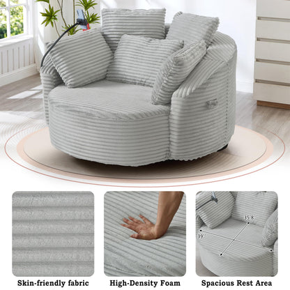 ERYE 360° Swivel Accent Barrel Chair Round Sofa Chaise with 5 Pillows and Adjustable Phone Holder, Modern Round Lazy Armchair for Living Room, Bedroom, Office and Hotel