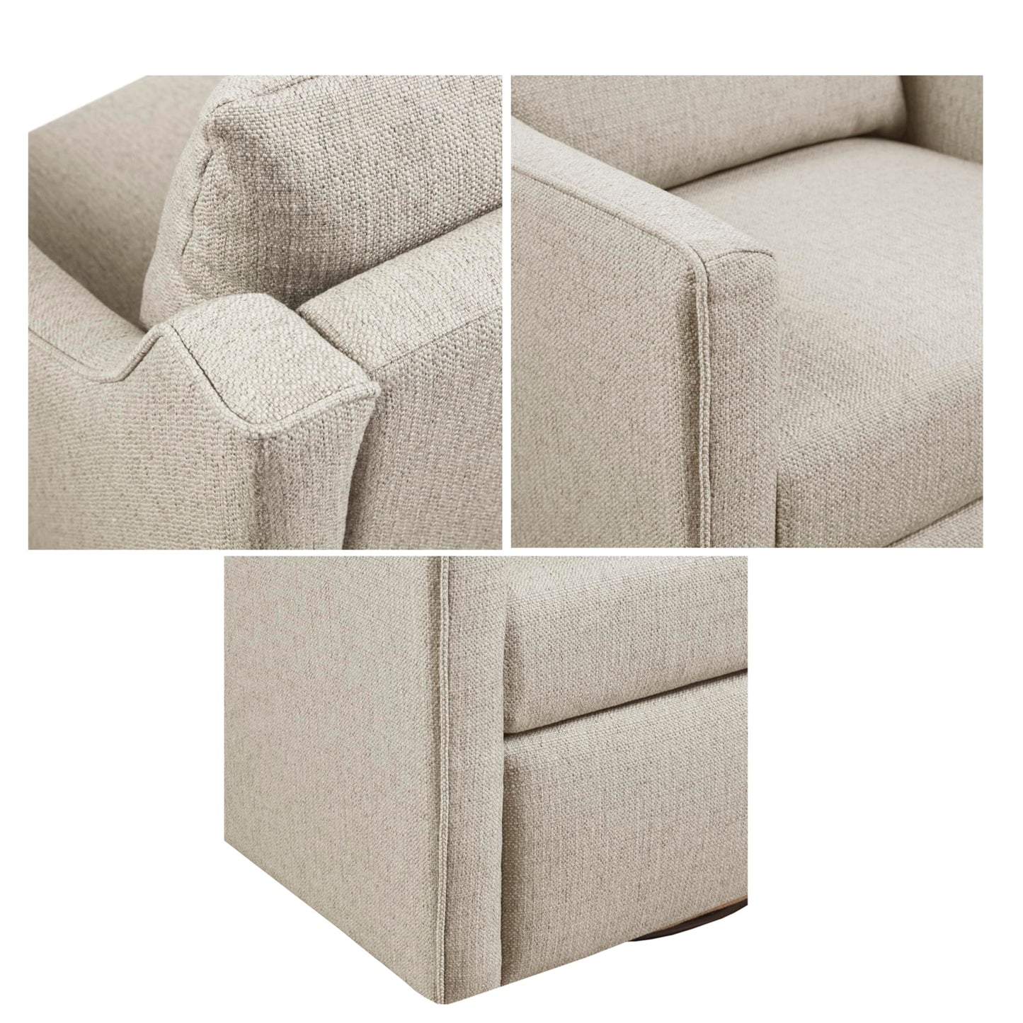 Martha Stewart Amber Swivel Chair for Living Room Barrel Style Bedroom Lounge Removable Foam Seat Cushion Upholstered, Nursery Furniture, Metal Base, Fully Assembled, 30.5" D x 30" W x 35" H, Natural
