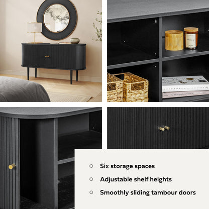 WERMO 55'' Black Sideboard Cabinet with Doors and Shelves - Black Cabinet for Living Room, Bedroom, Entryway and Office Credenza. Kitchen Buffet, Modern Media Console Table with Storage (Black Oak)