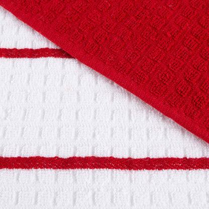 Kitchen Dish Set of 16 - 100% Cotton Wash Cloths, Waffle Weave in 4 Colors for Cleaning by BH