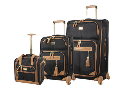 Steve Madden Designer Luggage Collection - 3 Piece Softside Expandable Lightweight Spinner Suitcase Set - Travel Set Includes an Under Seat Bag, 20-Inch Carry on and 28-Inch Checked Suitcase, Harlo