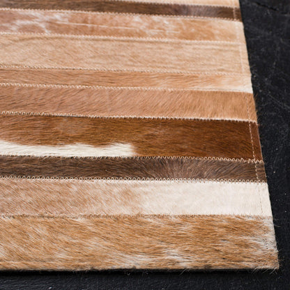 SAFAVIEH Studio Leather Collection Area Rug - 6' Square, Tan & Ivory, Handmade Mid-Century Modern, Ideal for High Traffic Areas in Living Room, Bedroom (STL218B)