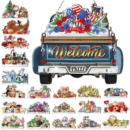 Burbell 21 Pcs Interchangeable Diamond Painting Welcome Sign for 4th of July Front Door Diamond Painting Truck Decor Interchangeable Seasonal Welcome Sign for Graduation DIY Wall Window Farmhouse