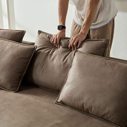 Luxury Left Facing Cloud Couch Oversized 6 Seats Curved Sectional Sofa, Modern Suede Upholstered Sofa Couch with Wide Lounge Chaise and 7 Pillows, Gorgeous Curved Sofa&Couch for Living Room
