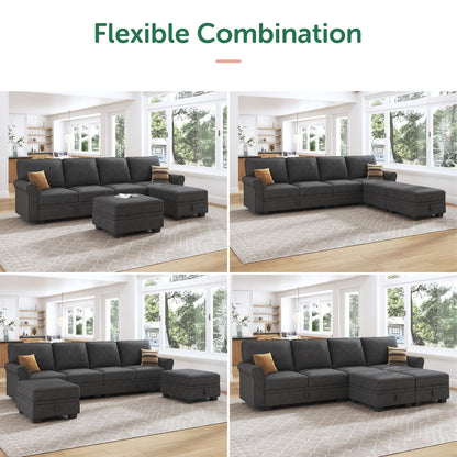 HONBAY Sectional Sofa with Storage Seat U Shaped Couch with Reversible Chaise Convertible Sectional Couches for Living Room,Dark Grey