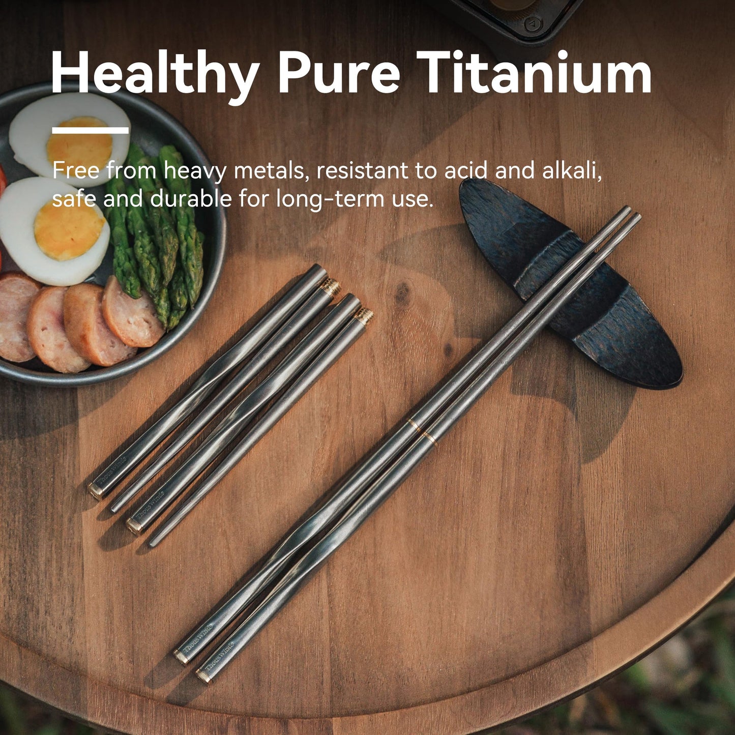 Thous Winds Titanium Chopsticks , Foldable Lightweight Reusable Camping Cutlery, Utensils for Camping Backpacking Hiking Home, with Storage Bag, 2 Pairs