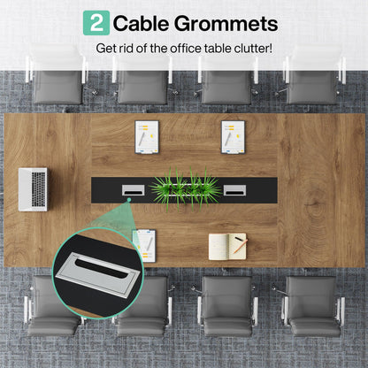 Tribesigns 8FT Conference Table, 94.49 L x 47.24 W x 29.53 H Inches Large Meeting Podcast Table for 10 People, Business Style Wooden Training Table with Strong Metal Frame for Office Conference