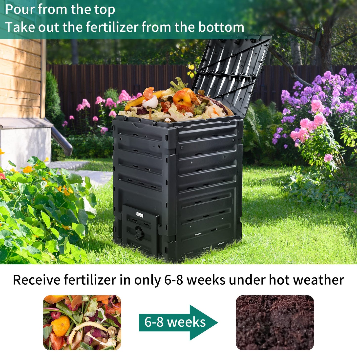 YITAHOME 120 Gallon (450L) Large Outdoor Compost Bin, Composter Box with Snap-on Top Lid and Aeration System, Lightweight Garden Compost Barrel Tumbler, Easy Assembly