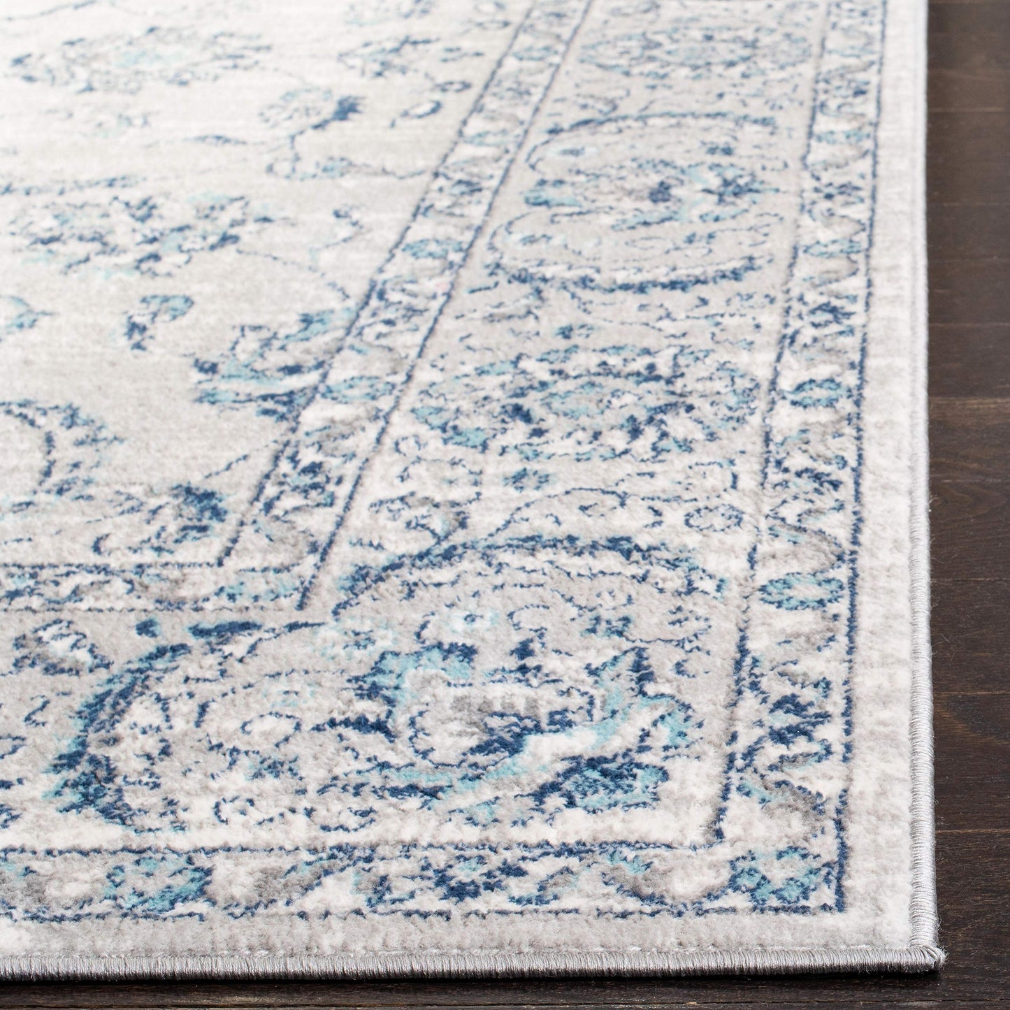 SAFAVIEH Brentwood Collection X-Large Area Rug - 11' x 15', Light Grey & Blue, Oriental Floral Scroll Design, Non-Shedding & Easy Care, Ideal for High Traffic Areas in Living Room, Bedroom (BNT854G)