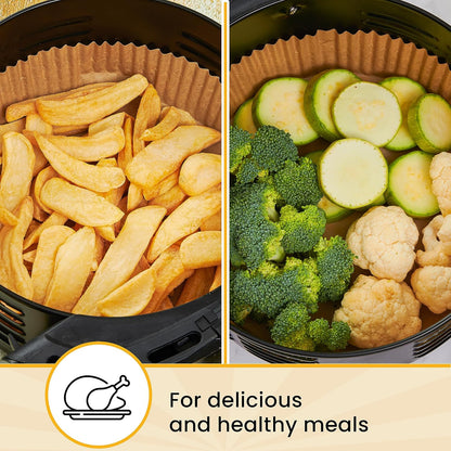 Baker's Signature Air Fryer Liners - 125 Pcs Round Non-Stick Disposable Paper | 8 Inch for 5-8 Qt Baskets