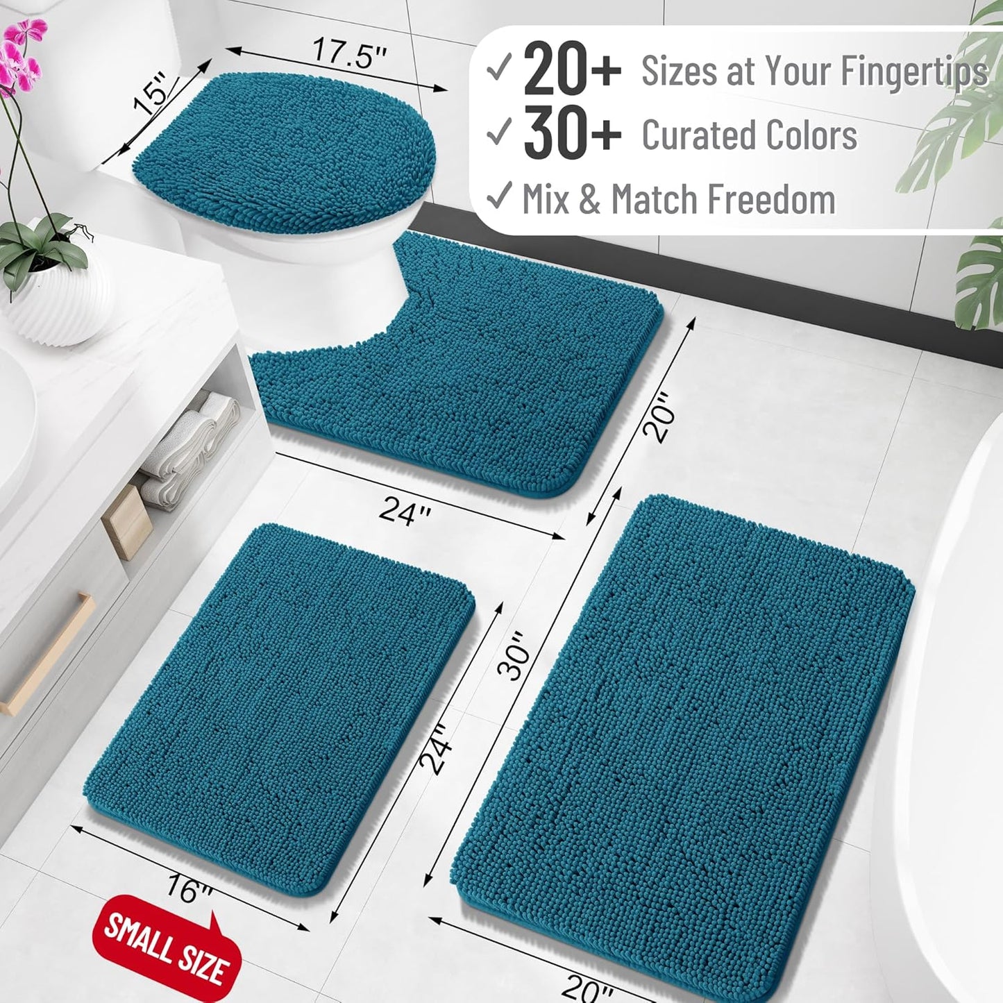 OLANLY Small Bathroom Rugs - Extra Soft Absorbent Chenille Mats | Quick Dry, Machine Washable, 24x16, Peacock Blue
