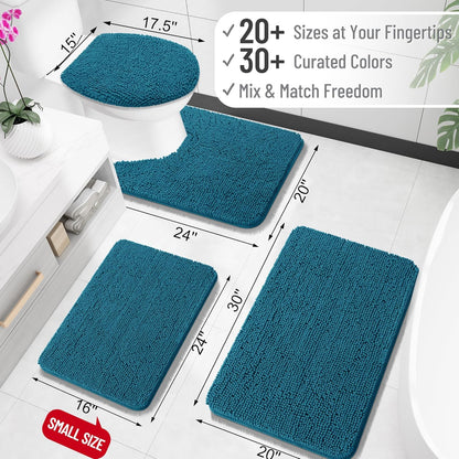 OLANLY Small Bathroom Rugs - Extra Soft Absorbent Chenille Mats | Quick Dry, Machine Washable, 24x16, Peacock Blue