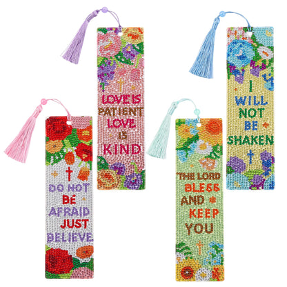4 Pcs Flower Diamond Painting Bookmark for Books, Journals, Planners｜DIY Diamond Art Kits for Reading Women & Men｜Beautiful Book Marks Gifts for Book Lovers｜Reading Accessories for Adults & Kids