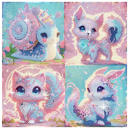 FlyingMage 5D Diamond Art Kits for Adults,Kawaii DIY Painting Art for Women, 4 Pack Cute Diamond Arts and Crafts Sets,Diamond Art Mosaic Kits,Big Gem Full Drill Diamond Dots, Fox Cat Rabbit Snail