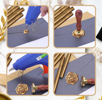 Pack of 50 Premium Mailable Glue Gun Sealing Wax Sticks for Mini Glue Guns – Antique Gold Wax Seals for Letters, Invitations, Cards, Envelopes & Gifts