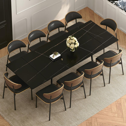 gaoyangjiaju 62.9"-94.4" Modern Extendable Dining Table for 6 to 10 Seats, Rectangular Sintered Stone Table with High Hardness and Easy Maintenance for Dining Room Family Gathering, Black Top