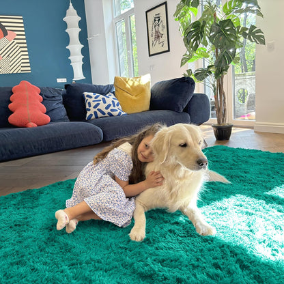 OLANLY Soft Fluffy Shaggy Bedside Rug - Machine Washable Indoor Carpet for Kids | Teal Green, 2x3 ft