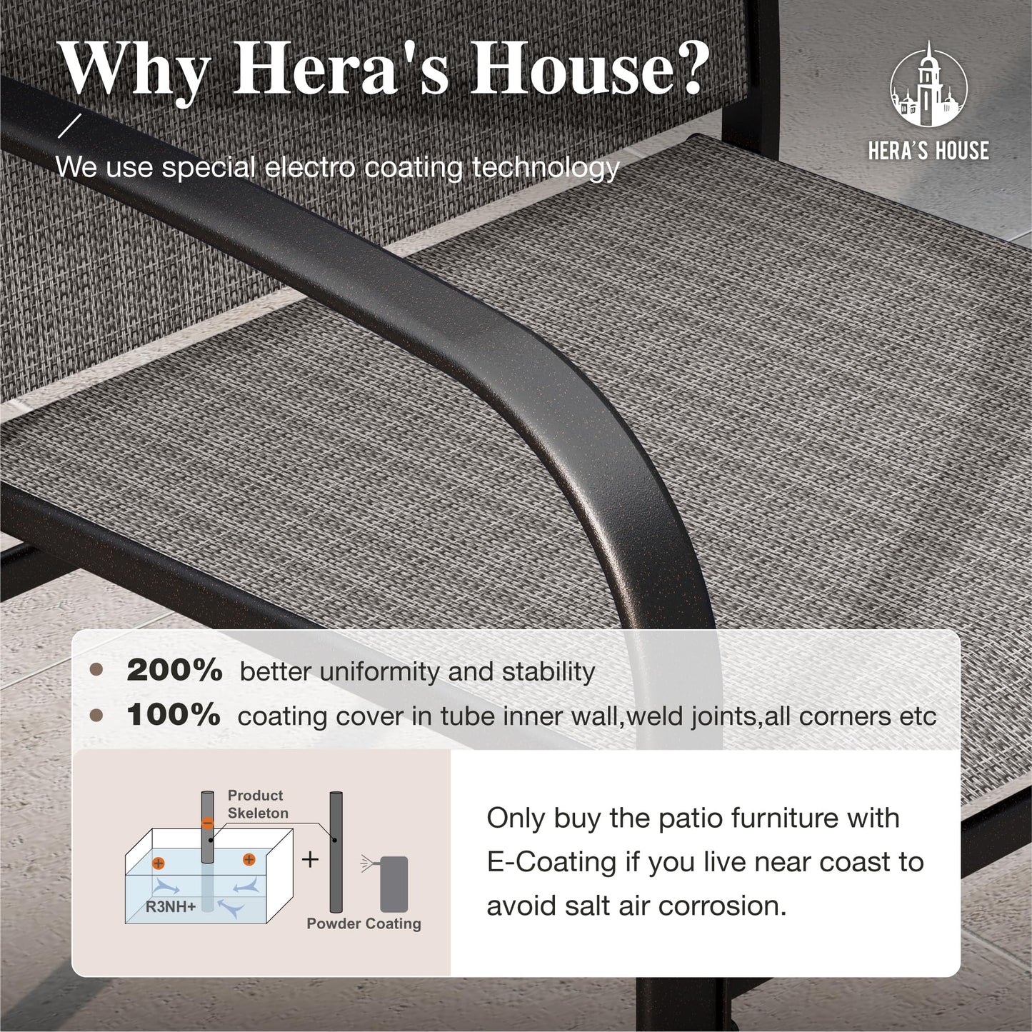 HERA'S HOUSE Patio Table and Chairs for 6, 7 Pieces Outdoor Deck Dining Sets, Wood-Like Rectangular Metal Table Set with Chairs for Lawn Garden Backyard, Brown
