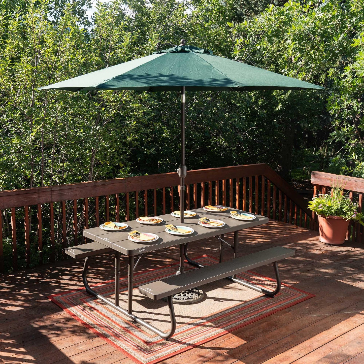 LIFETIME 6‑Foot Classic Folding Picnic Table, UV Protected Tabletop, Steel Frame, Seats 8, Weather & Rust Resistant, Flat Folding Outdoor Picnic Table with Umbrella Hole