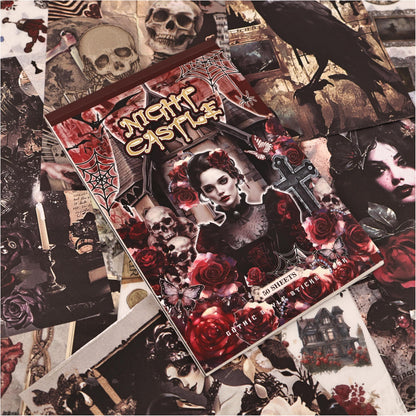 Diuhofart Halloween Stickers for Adults, 50 Sheets Precut Dark Aesthetic Gothic Scrapbook Washi Sticker Book for Junk Journal Supplies, Journaling, Scrap Book Suply
