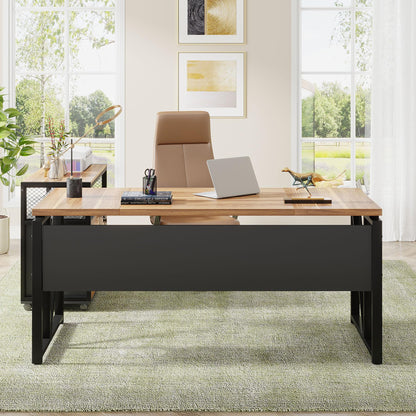 Tribesigns 63" Executive with Drawer Cabinet, L Shaped Desk and Lock lateral File Cabinet, 2 Piece Home Office Furniture Set with Drawers for Hanging File, (Brown, 63 inches)