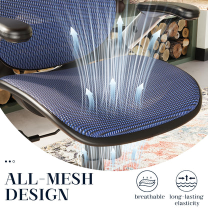 GABRYLLY Ergonomic Office Chair, High Back Mesh Desk Chair with Adjustable Headrest, Flip-Up Arms, 90-120° Tilt Lock, Lumbar Support and Comfy Seat, Swivel Computer Task Chair, Blue