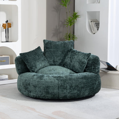 Oversized Lazy Sofa Bean Bag Chair with High Back and 3 Pillows, Chenille Fabric Comfy Lounger for Adults & Kids, Single Floor Gaming Sofa Chair for Bedroom, Living Room, or Office (Emerald)