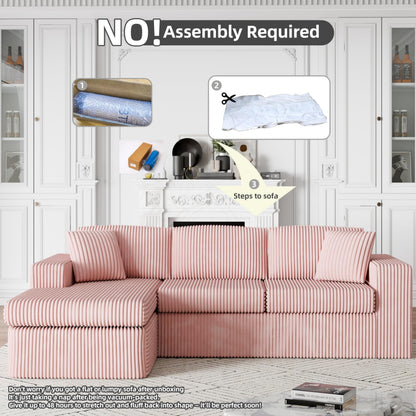 Shintenchi Boneless Couches for Living Room,Modular Sectional Sofa with Deep Seat,Memory Foam Cloud Couch with L Shaped Oversized Chaise,No Assembly Needed Plush Corduroy Sofa,Pink