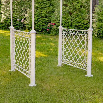 9.5ft T Iron Garden Arch with Embellished Trellis London 1820" (Antique White)