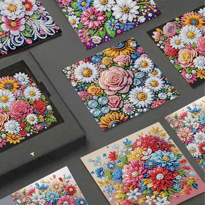 JISHSHAY 6 PCS Diamond Art Greeting Cards Flower Diamond Painting Birthday Cards Flower Gem Art Gem Painting Mosaic Kits for Adults for Thanksgiving Anniversary Valentine Graduation All-Occasion