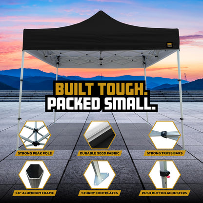 Compact Shelter - 10x10 Heavy Duty Pop Up Canopy - Easy Setup, Commercial Grade Aluminum Frame, 42” Folded Frame Height, UPF 50+, Portable Tent for Beach, Events, Camping, Roller Bag (White)