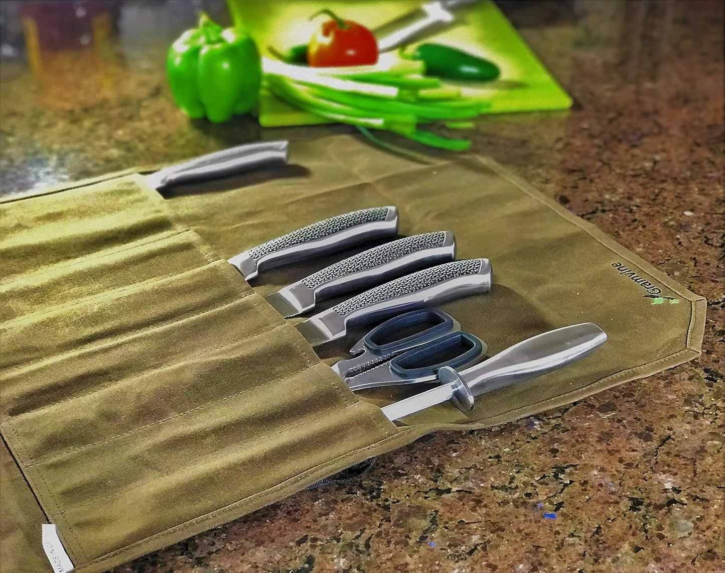 Professional Chef's Knife Roll - Waxed Canvas Knife Organiser, Culinary Bag Wrap for Travel Tool Storage