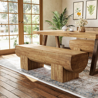 TRIBEWOOD Solid Wood Dining Bench, 47" Farmhouse Indoor Entryway Shoe Bench, Kitchen Bench for Dining Room, Living Room, Hallway (1, Brown)