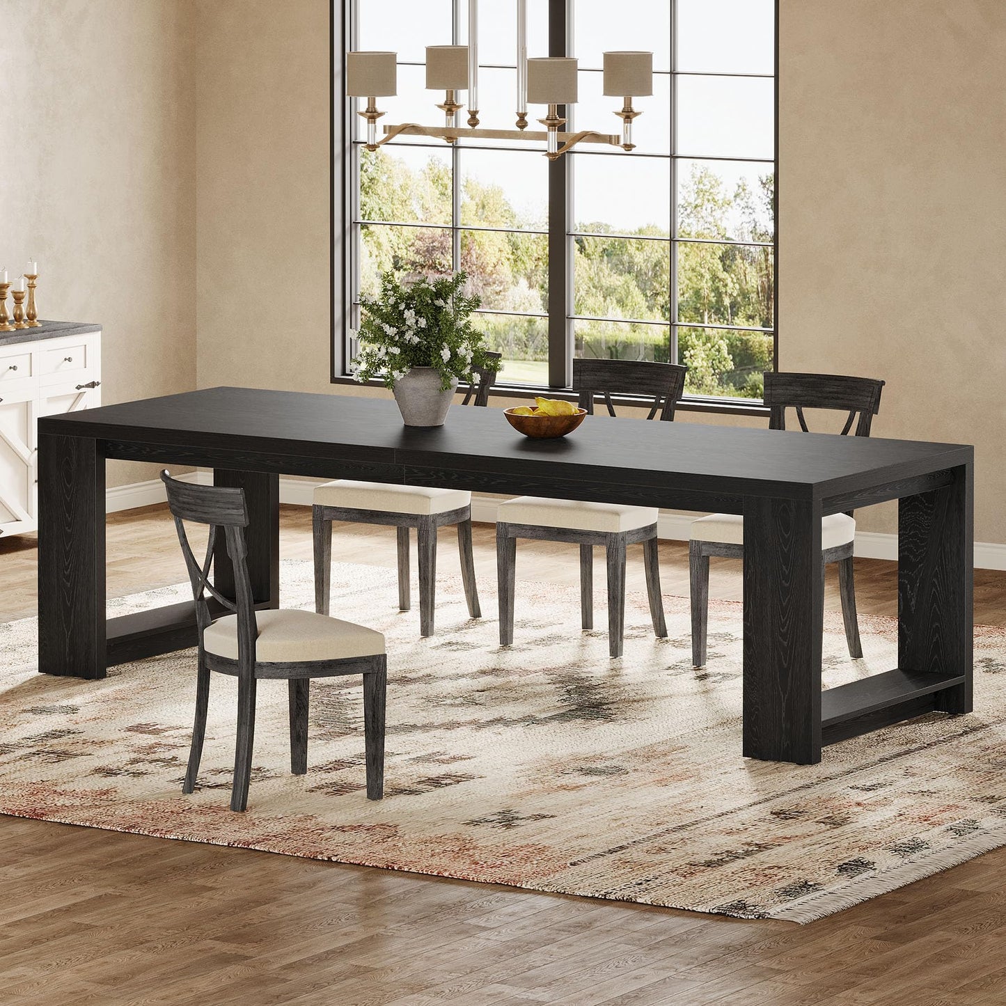 Tribesigns 86.61-Inch Dining Table for 6-8 People, Narrow Long Modern Kitchen Table with Pedestal Base, Farmhouse Extra Long Rectangular Dining Room Furniture, 27.56 x 86.61 x 29.53 Inches, Black