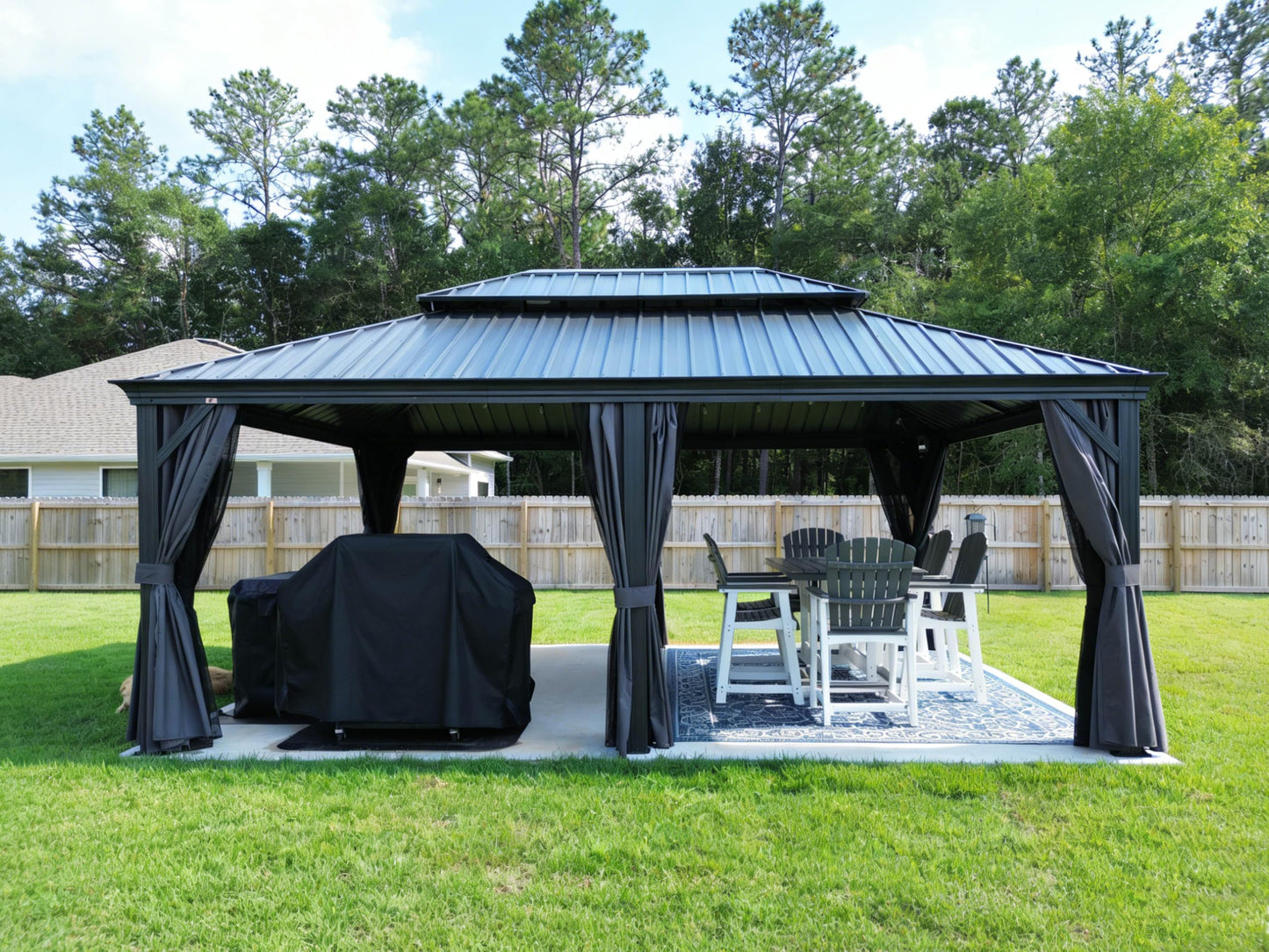 PURPLE LEAF 14' X 20' Outdoor Gazebo with Galvanized Steel Metal Roof Permanent Hardtop Gazebo for Patio Lawn and Garden Large Pavilion Grey