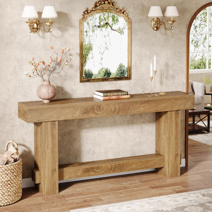 Tribesigns 70.9" Entryway Console Table, Extra Long Wooden Farmhouse Sofa Table Behind Couch, Modern Rustic Foyer Stand with Thick Legs for Hallway, Living Room, Wood Grain Finish