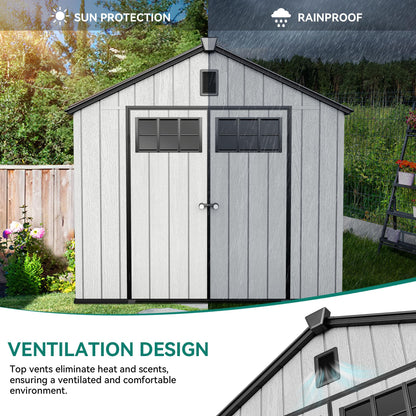 YITAHOME 8x10 FT Outdoor Storage Shed with Floor, Extra Thick Plastic Garden Shed for Bikes, Tools and Pool Supplies, Outdoor Resin Shed with Door Window Insert & Vents for Patio, Lawn, Backyard, Gray
