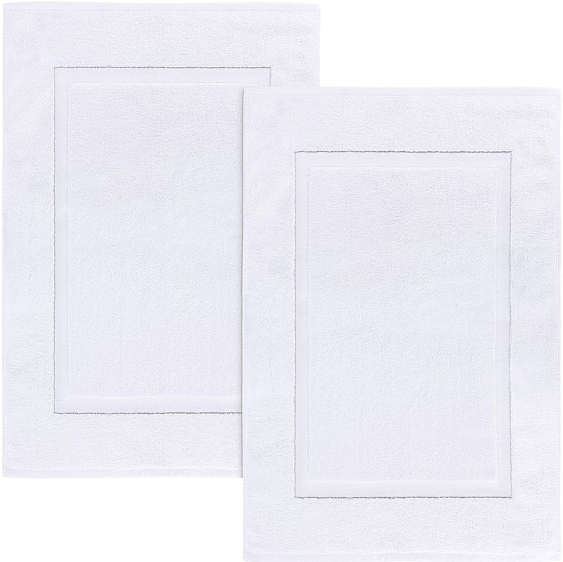 Utopia Towels Cotton Banded Rug, Bath Mats, Not a Bathroom Rug, 21 by 34 Inches, 100% Ring Spun Cotton, Highly Absorbent Shower Bathroom Floor Mat, White, 2 Pack