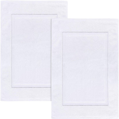 Utopia Towels Cotton Banded Rug, Bath Mats, Not a Bathroom Rug, 21 by 34 Inches, 100% Ring Spun Cotton, Highly Absorbent Shower Bathroom Floor Mat, White, 2 Pack