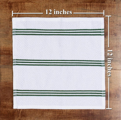 Kitchen Towels Dishcloths, 100% Cotton, Set of 8, Dark Green and White Reusable Cleaning Cloths