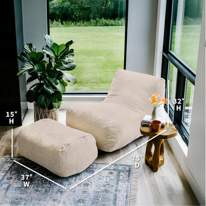 Big Joe Modora Bean Bag Lounger, Living Room and Gaming Seat, Birch Soft Boucle, Chair and Ottoman Set